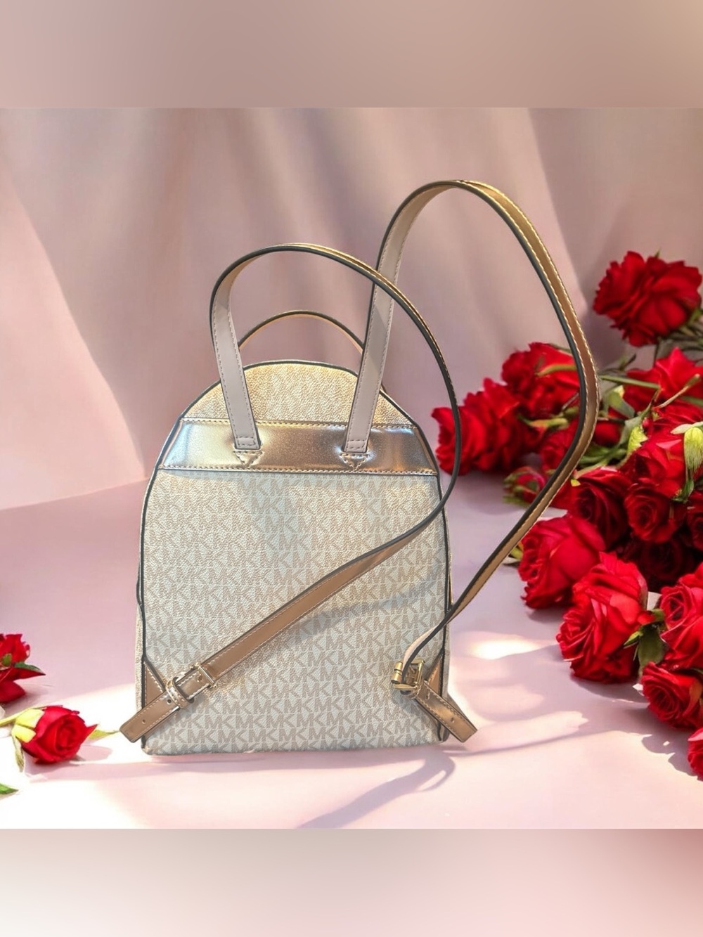 Michael Kors Cream Logo Dome Backpack with Gold Hardware - Picture 2 of 3